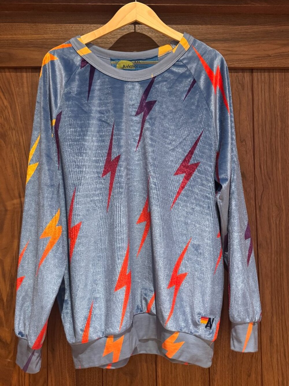 Aviator Nation Light Blue Velvet Bolt Sweatshirt XXL Vintage California Pullover